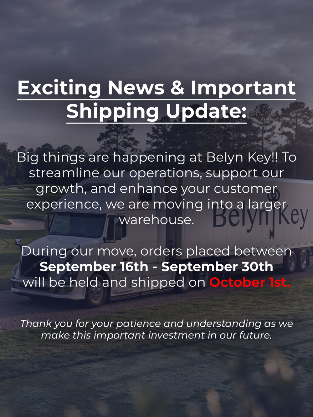 Important Shipping Update! We're moving to a larger warehouse. Any orders placed between September 16th - September 30th will be packed and held to be shipped on October 1st. Thank you for your patience and understanding as we make this important investment in our future.