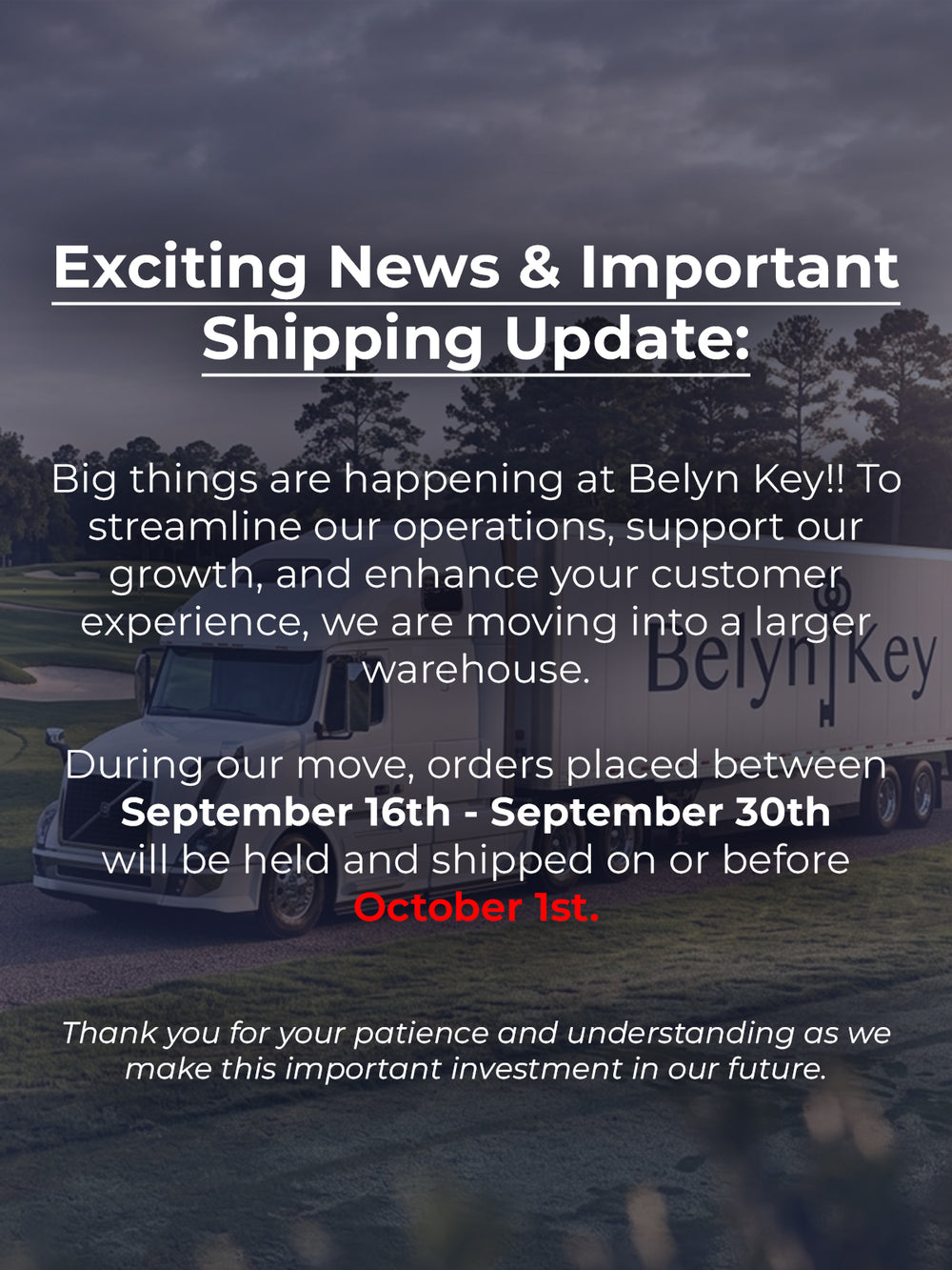 Important Shipping Update! We're moving to a larger warehouse. Any orders placed between September 16th - September 30th will be packed and held to be shipped on October 1st. Thank you for your patience and understanding as we make this important investment in our future.